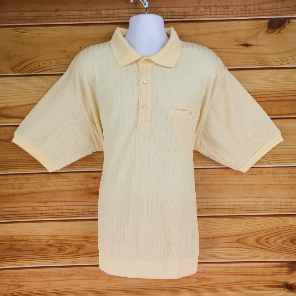 Botany‎ 500 Polo Shirt Mens 3X Light Yellow Polyester Cable Knit Pattern Pocket